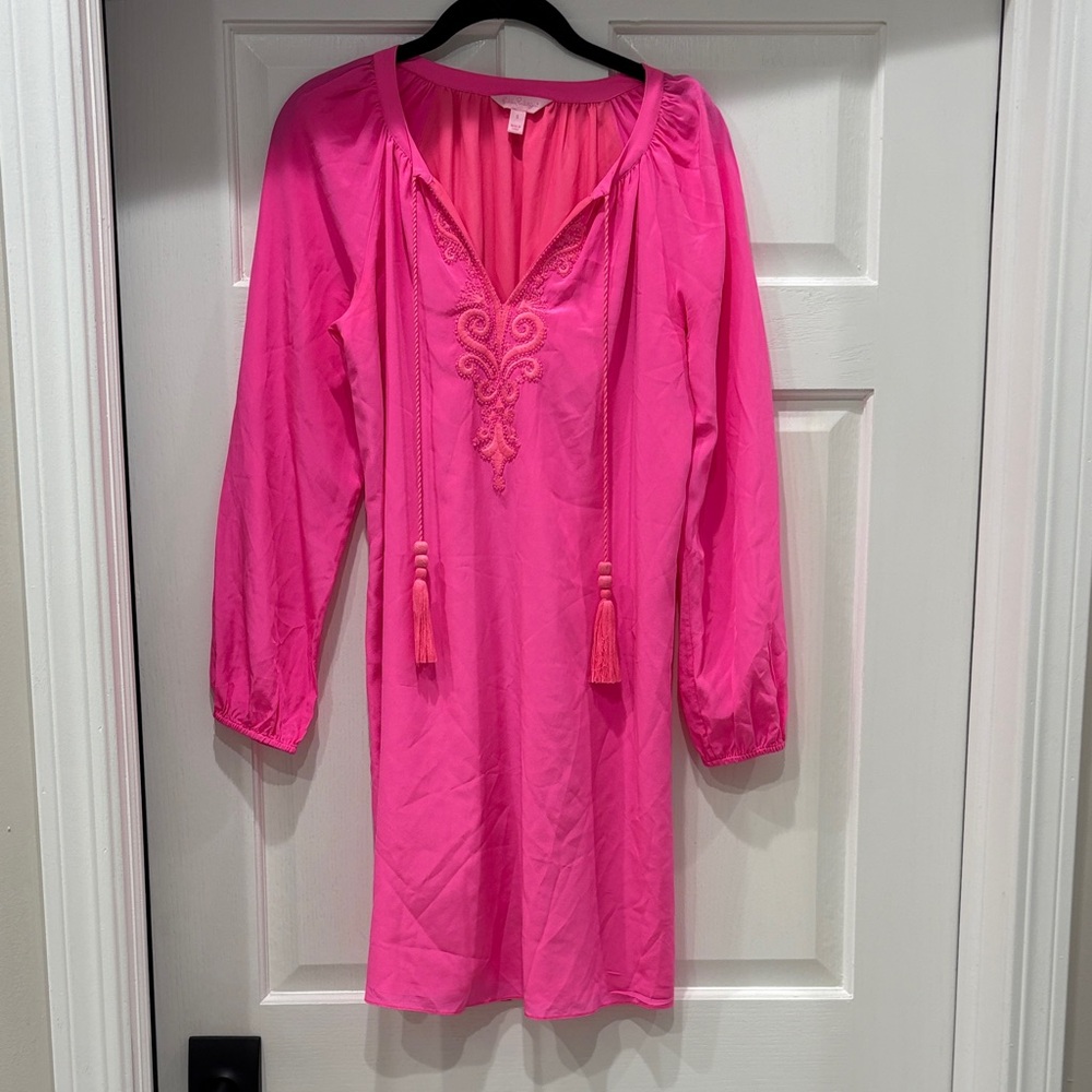 Pink silk - lily Pulitzer beaded & Embroidered Women's Dress- small